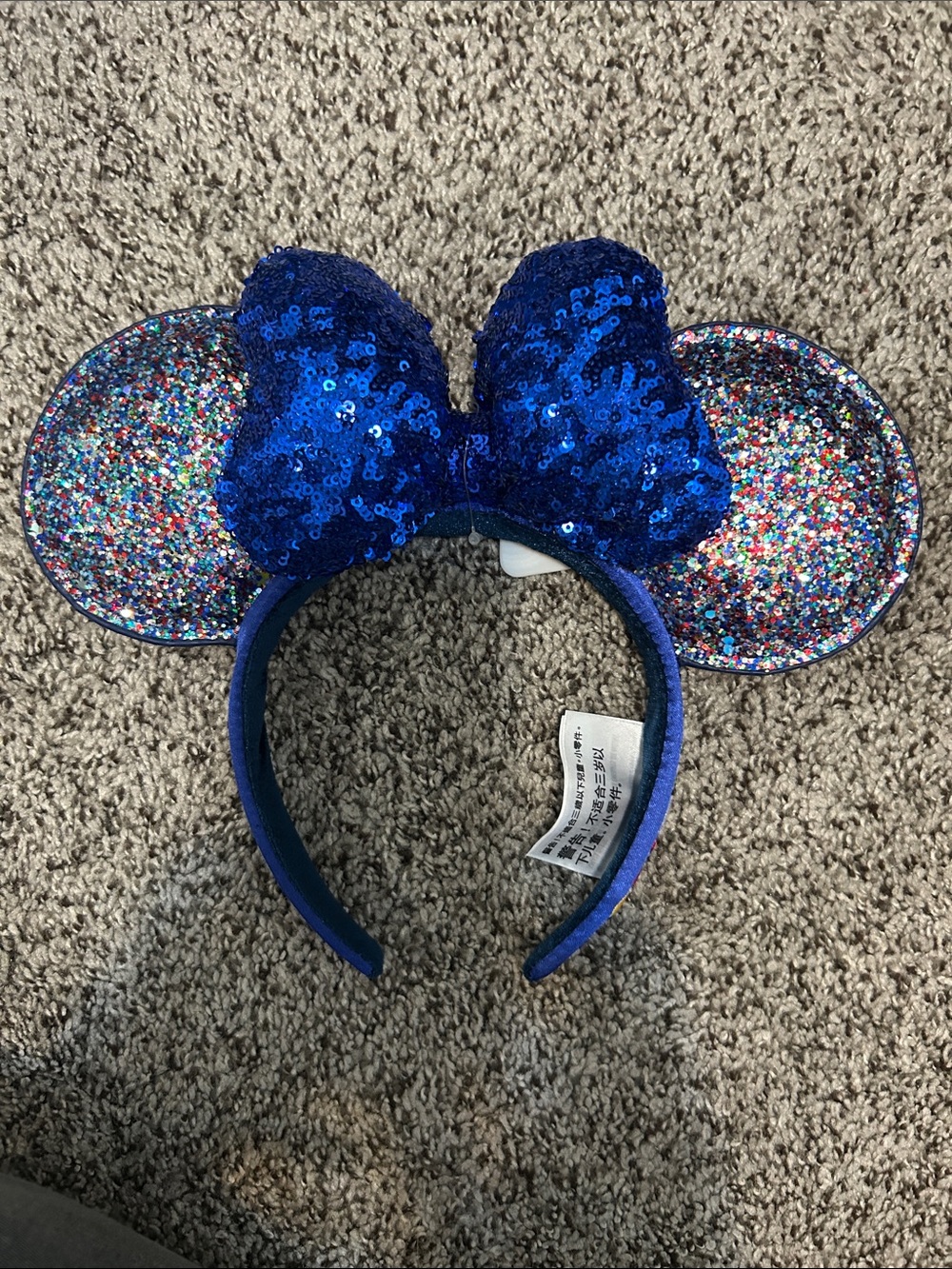 2020 New Disney Blue Sequin Minnie Ear Headband with Multicolor Glitter Ears